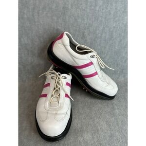 ECCO Womens Golf Shoes White Pink Leather Cleated Lace Up Sneakers Size 37 US 6